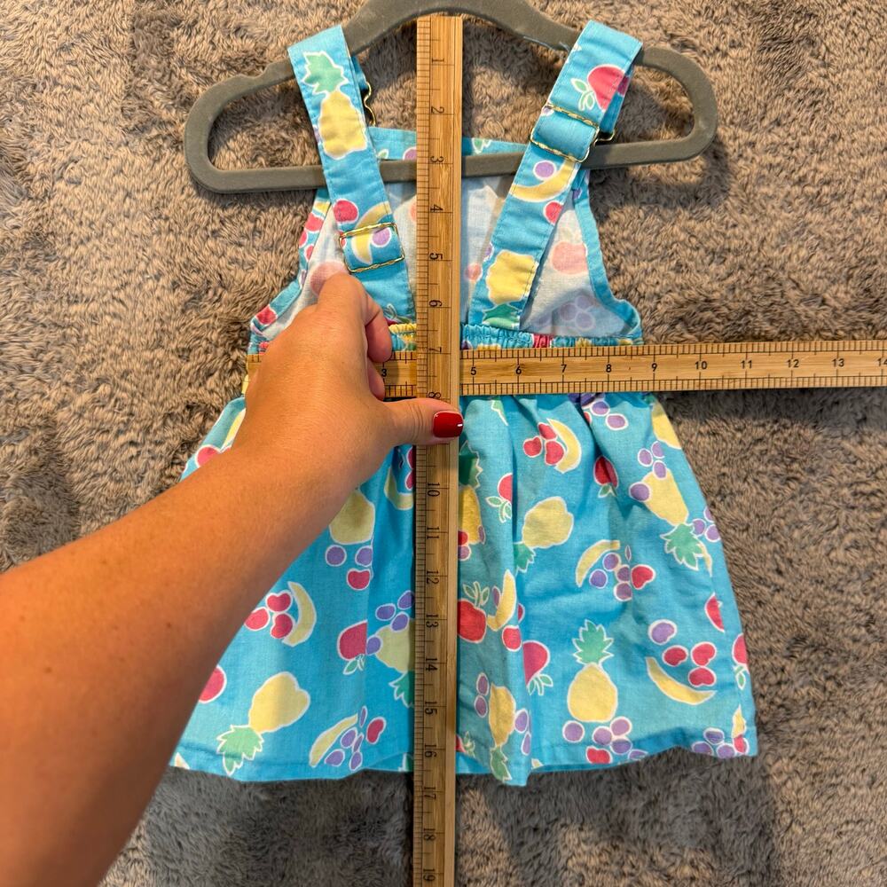 Vintage 80s 90s Oshkosh Fruit Print Blue Overalls Dress Jumper Pinafore 2T - Picture 8 of 9